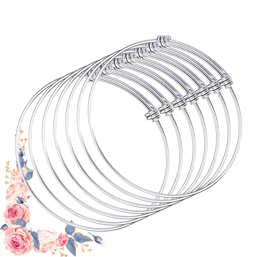 

7pcs Wire Ring Bangle Women Jewelry Adjustable Bracelet Push pull DIY Stainless Steel Gifts Girlfriend Bridesmaid Birthday