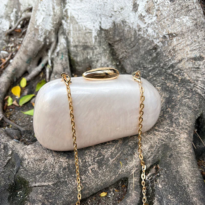 

Egg shape Clutch Bag Acrylic purse women wedding evening party cute ivory pearl color purse handbag summer new 2024