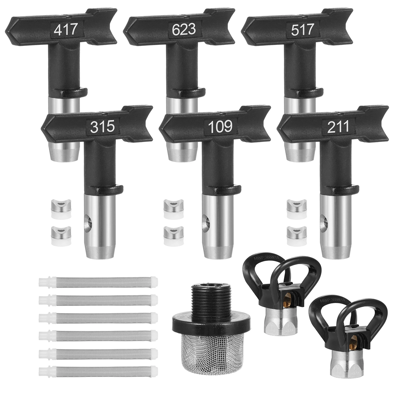 

15 PCS Airless Paint Sprayer Tips Set Includes 6 Reversible Spray Nozzle Tips with Spacer, 6 Airless Paint Sprayer Filter