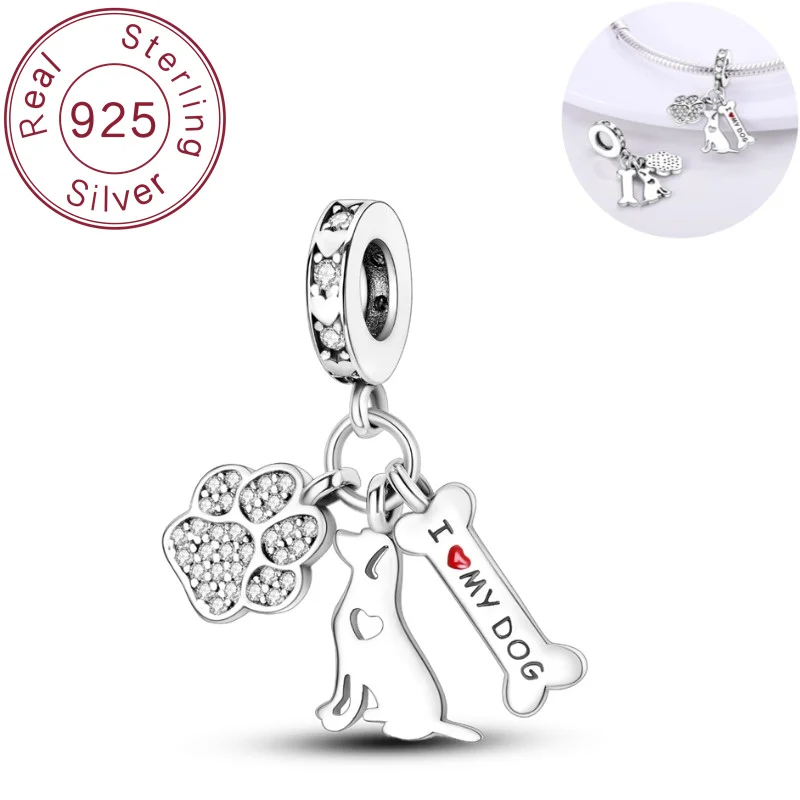 

Подвеска-шарм из чистого серебра 925 пробы в форме собачьей косточки для браслета, изысканный подарок для женщин, украшение для самостоятельного изготовления