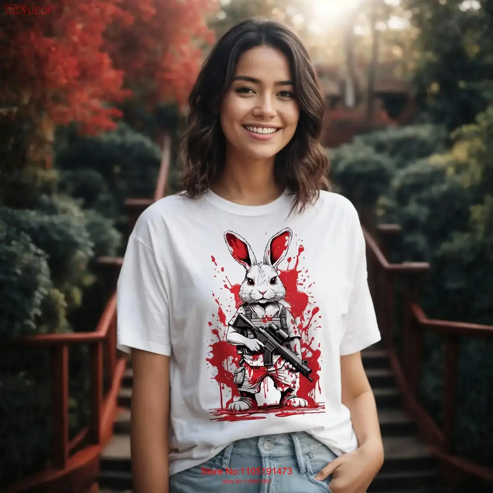 

Combat Bunny T Shirt vintage Washed streetwear Comfortable Versatile Top For Everyday Wear Slightly Unisex fashion Casual