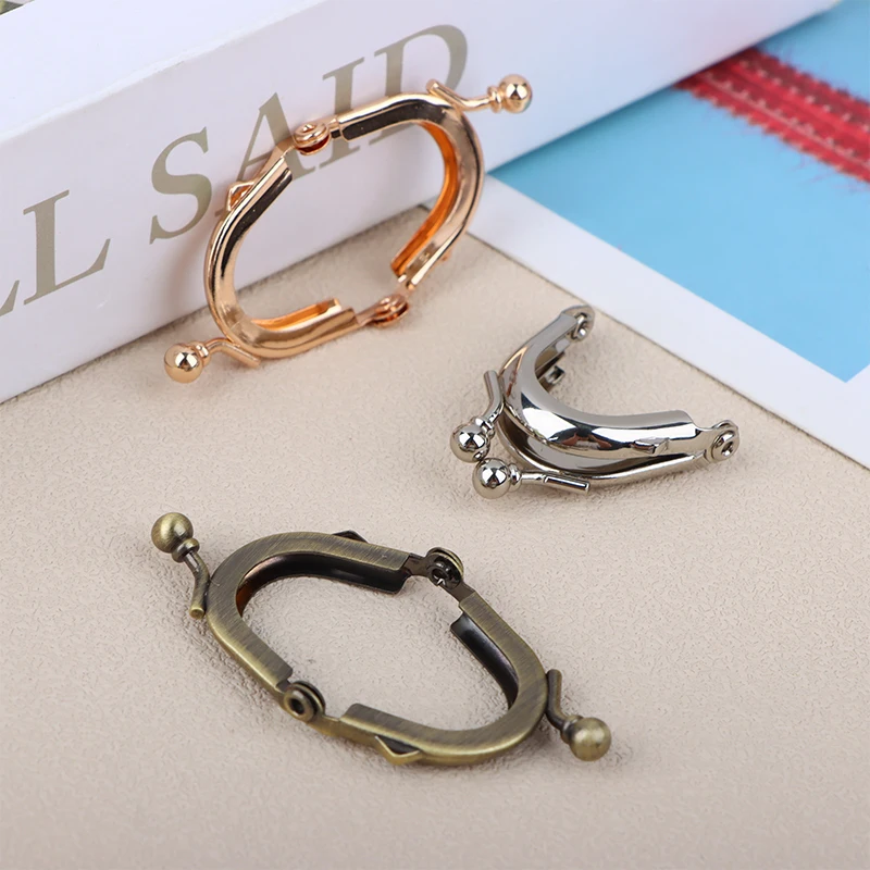 1Pc 2.5cm*3.5cm Tiny Round Kiss Lock Clasp Purse Frame With Outter Loops Glue-In Kiss Lock Frame DIY Bag Making Accessories