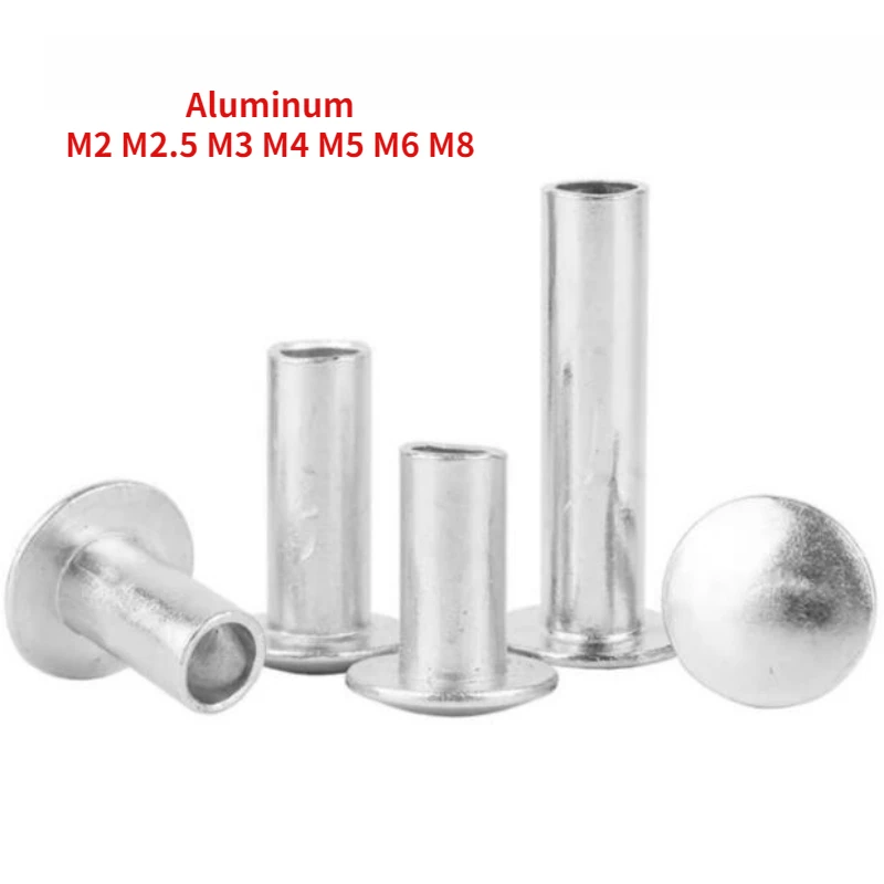 40-1000pcs GB873 M2 M2.5 M3 M4 M5 M6 M8 Aluminum Round Flat Truss Pan Head Half Semi Hollow Shank Rivet Screw Length 3-30mm