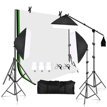 SH Photography Soft Box Lighting Kits Studio Photo Photo Green Background For Camera With 1.6X2M Muslin Backdrops Accessories