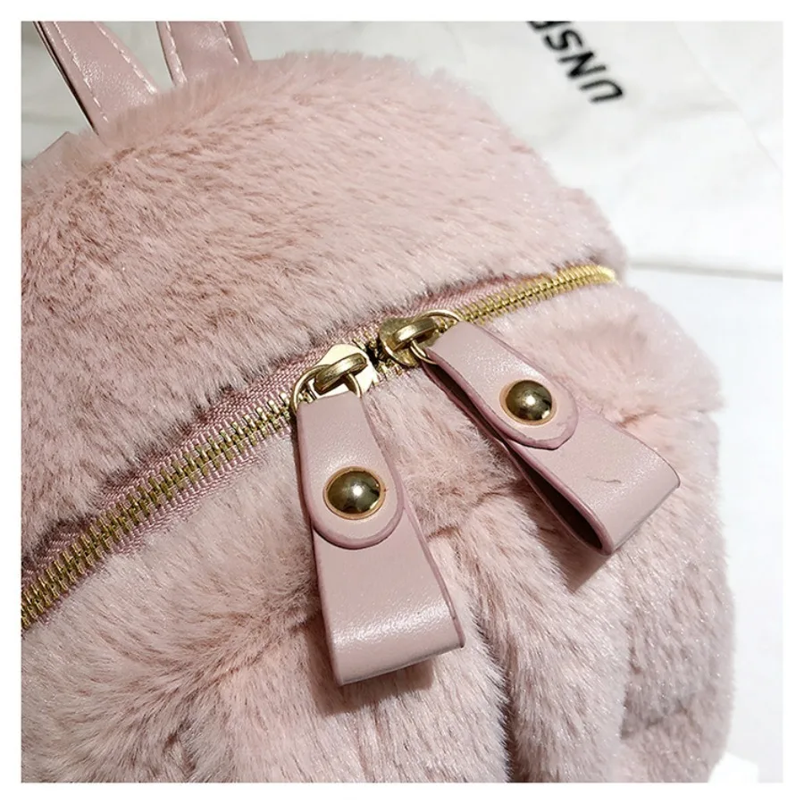 Zaino da cartone animato in peluche tinta unita nuovo arrivo autunno/inverno Zaino da coniglio carino Zaini da donna casual pelosi con orecchie di coniglio