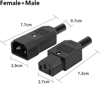 IEC Straight Cable Plug Connector C13 C14 10A 250V Black female&male Plug Rewirable Power Connector 3 pin AC Socket