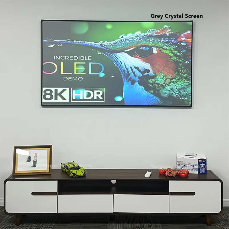 【150 Inch ALR Grey Crystal】Nano Optical Projector Screen With 1CM Frame Ambient Light Rejecting for Long Throw Projector 4K HD