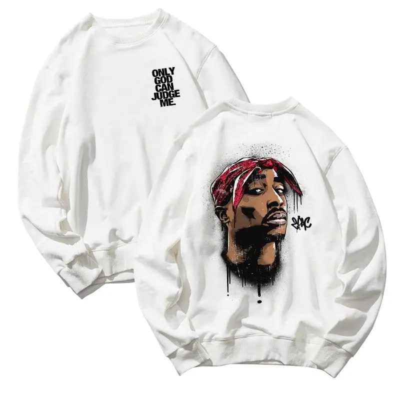 

2Pac Gangster Rap Hip Hop West Coast Print Ретро Свободный свитер с длинными рукавами и круглым вырезом Мужской и женский повседневный универсальный свитер