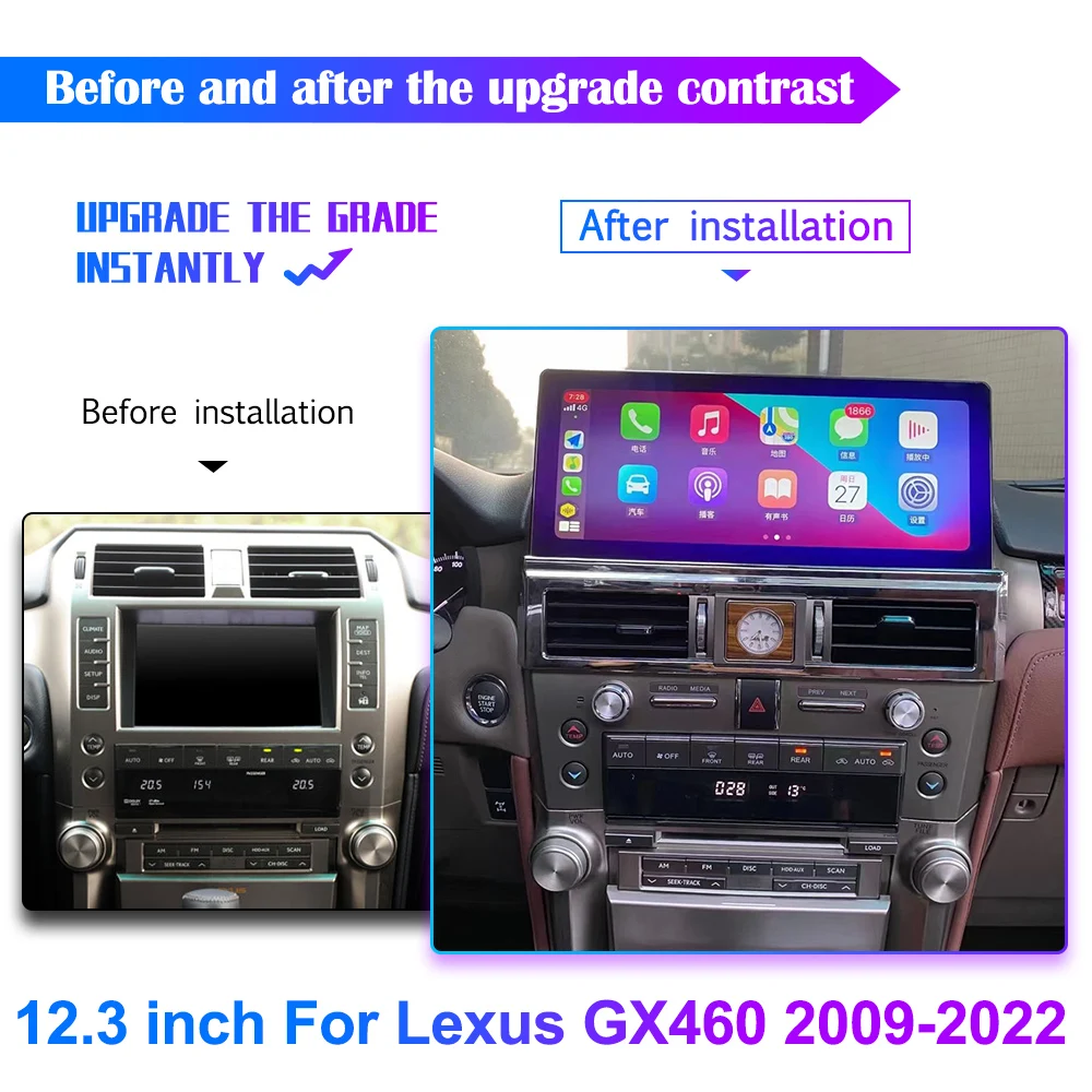 12.3 Android 11 Carplay Radio For Lexus GX460 2011-2020 Rear View Navigation GPS 1080P HD Auto Accessoires  For Tesla Style