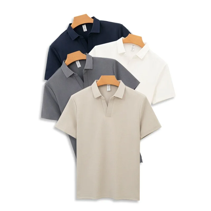 Premium Shawl Collar Seamless Short Sleeve Polo Shirt Men's Antibacterial Breathable Quick-Dry Wrinkle-Resistant Sportswear Top