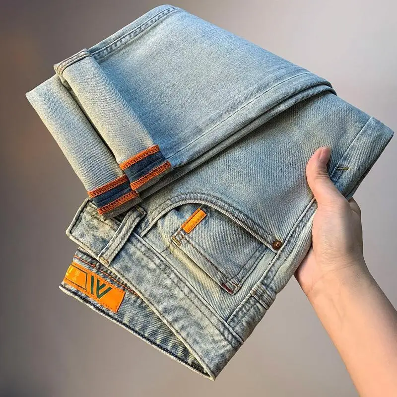 Stylish stretch denim jeans for men, luxury thin casual pants for summer, luxury slim fit pants for men