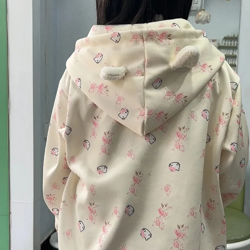 

Sanrio Hello Kitty Girl cotton Hoodie Sweatsuit Kawaii Anime Fashion Student Casual Long-Sleeved Autumn Winter Pullover Tops