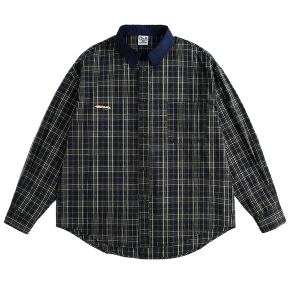

Vintage Color Block Plaid Shirts Mens Streetwear Harajuku Long Sleeve Shirt for Men Loose Casual Cotton Cargo Blouse Coats Top