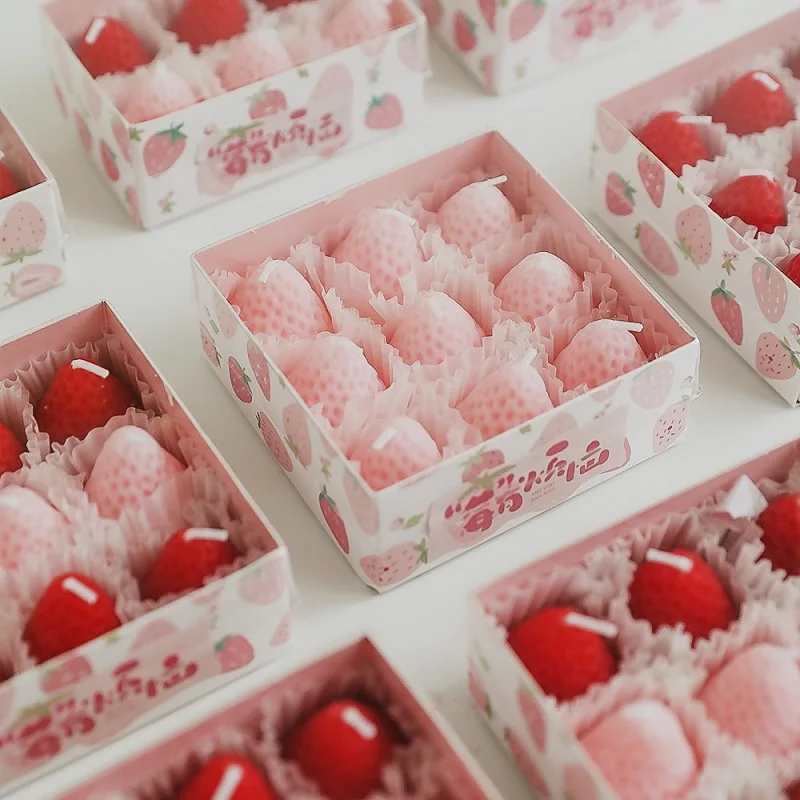 4/6/9PCS Strawberry Shaped Scented Candles Gift Box Handmade Realistic Fruit Scented Aromatherapy Mini Candles Home Decor Gifts