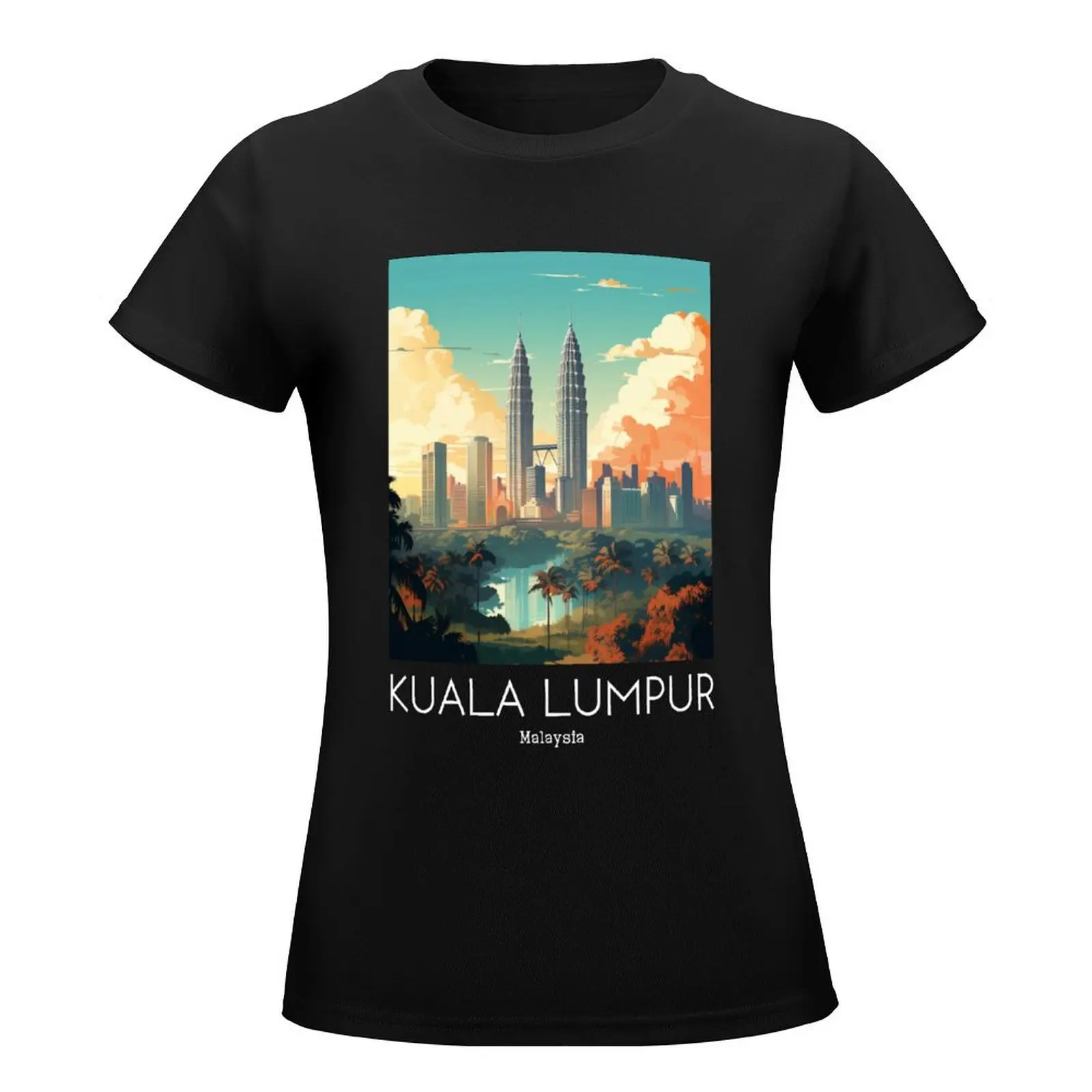 A Vintage Travel Illustration of Kuala Lumpur - Malaysia T-Shirt Female clothing blanks plain t shirts for Women