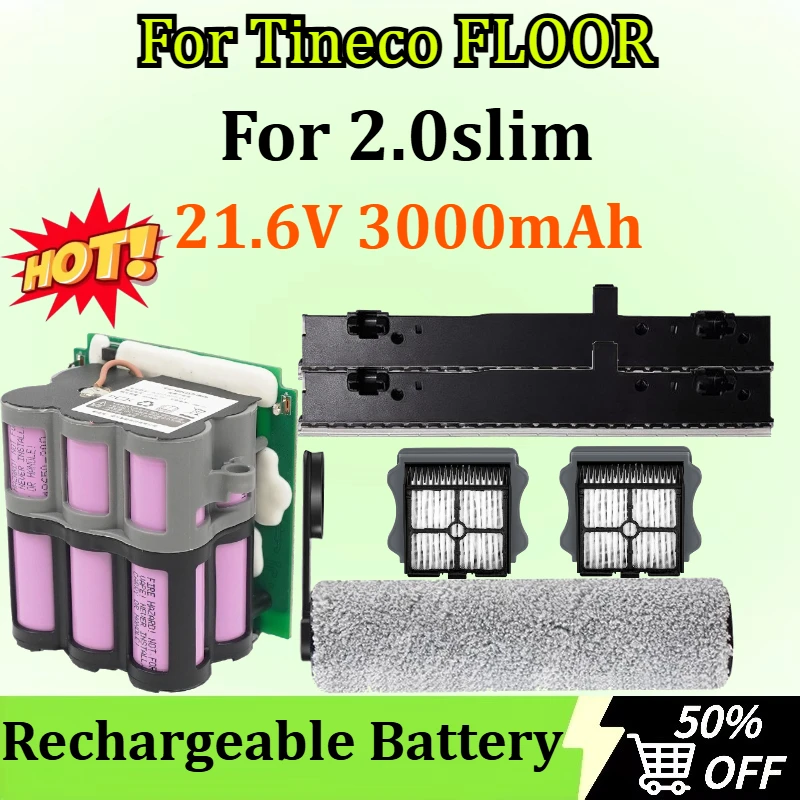 

21.6V 3000mAh Replacement Battery for Tineco FLOOR 2.0slim with Roller Brush/Filter/Squeegee Accessories