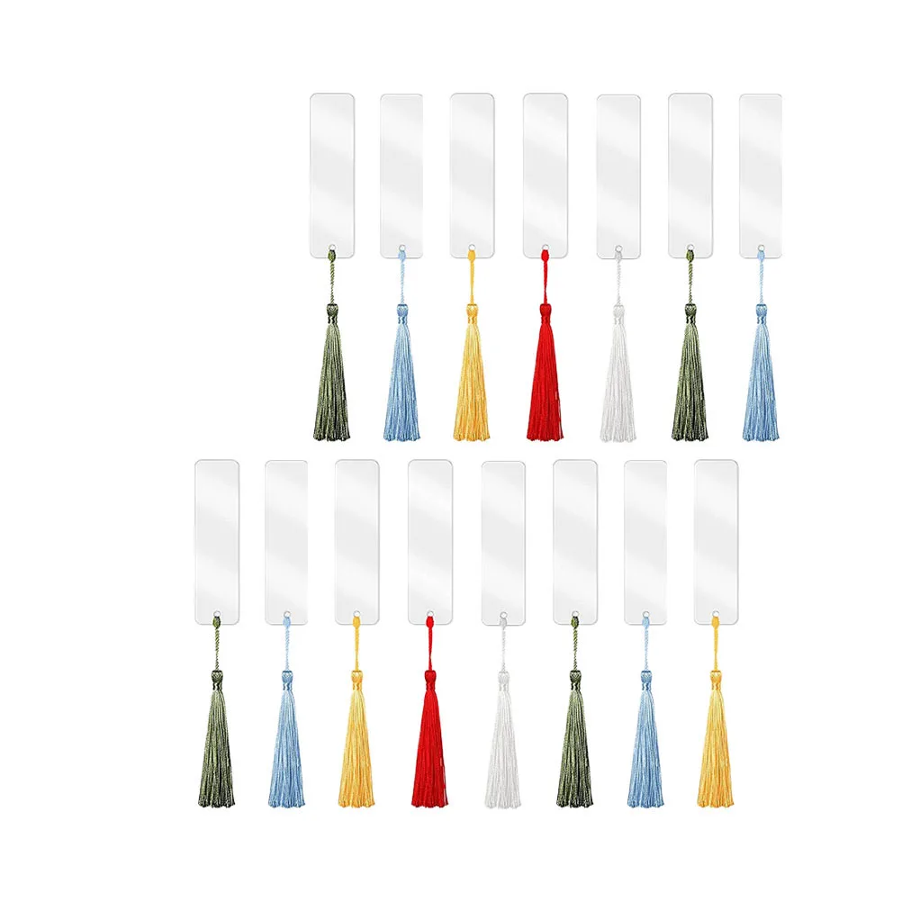 

15 Sets Blank Acrylic Pendant Fringe Clear Bookmarks with Tassels Polyester for Crafting