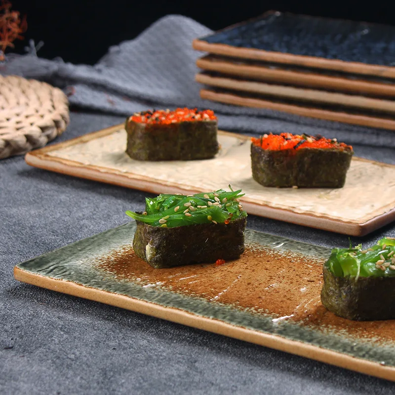 

Ceramic Plate Sushi Tray Rectangle Japanese Sashimi Dish High-end Fish Plate BBQ Dish