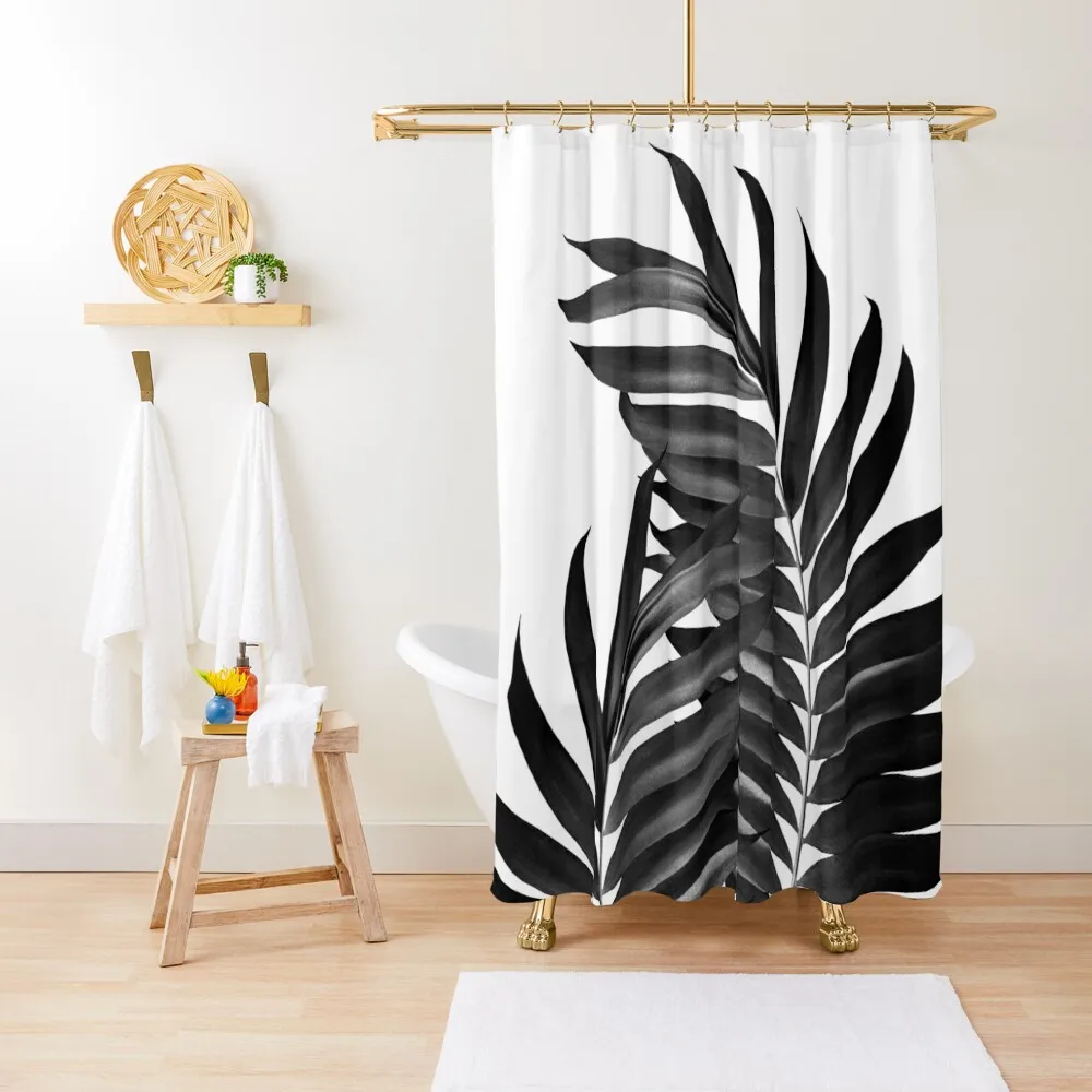 

Palm Leaves Black & White Vibes #5 #tropical #decor #art Shower Curtain For Bathroom Washable Waterproof Fabric Shower Curtain
