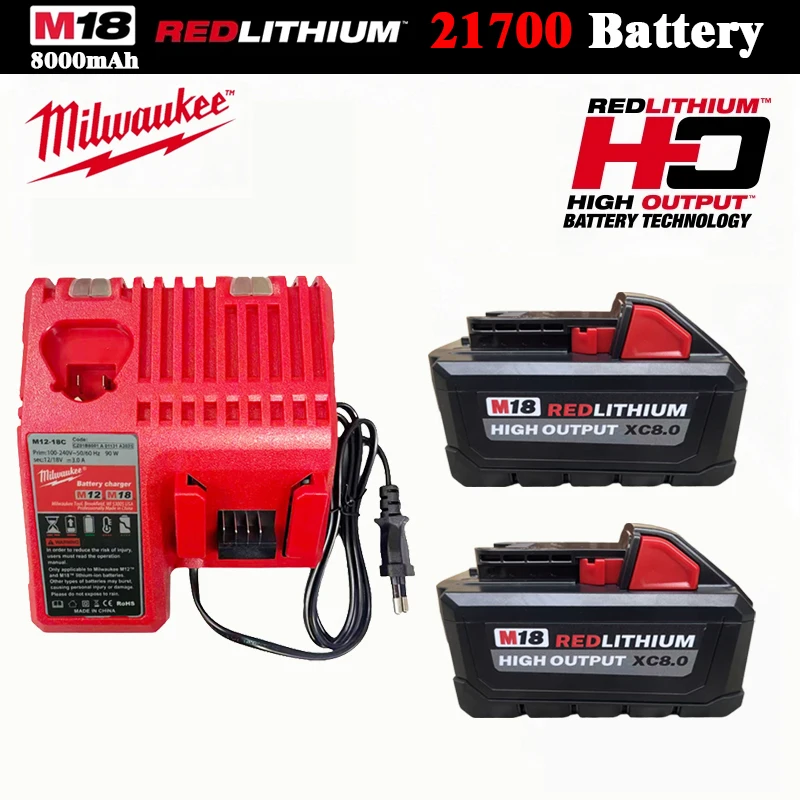 

Original Milwaukee 18V 8000mAh 21700 Lithium Battery for Milwaukee XC High Capacity Rechargeable Power Tool Battery 48-11-1850