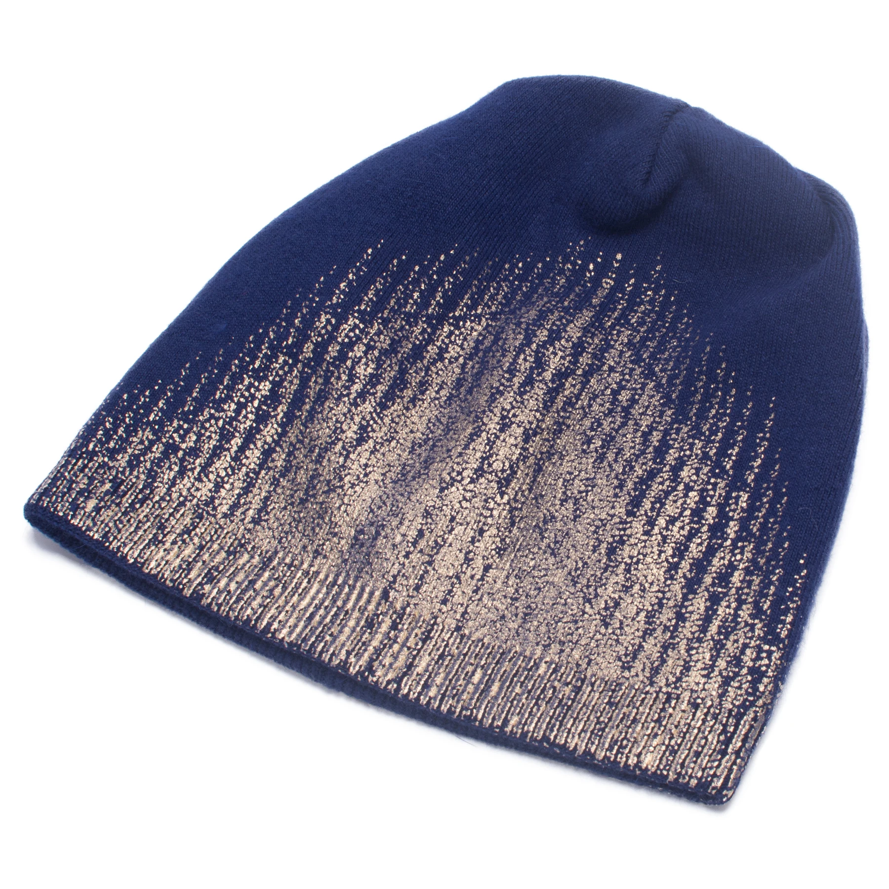 Lawliet  Women Gold Hot Stamping Winter Double Layers Cashmere Wool Blend Knitted Beanie Knitted Cap Ski Hat T548