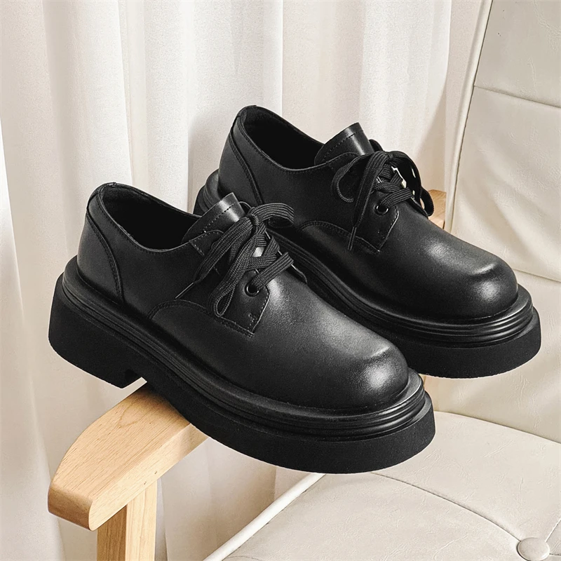 Men\'s Working Leather Shoes Lace Up Shoes Breathable Retro Black Casual Shoes for Men Outdoor Platform Zapatillas Hombre