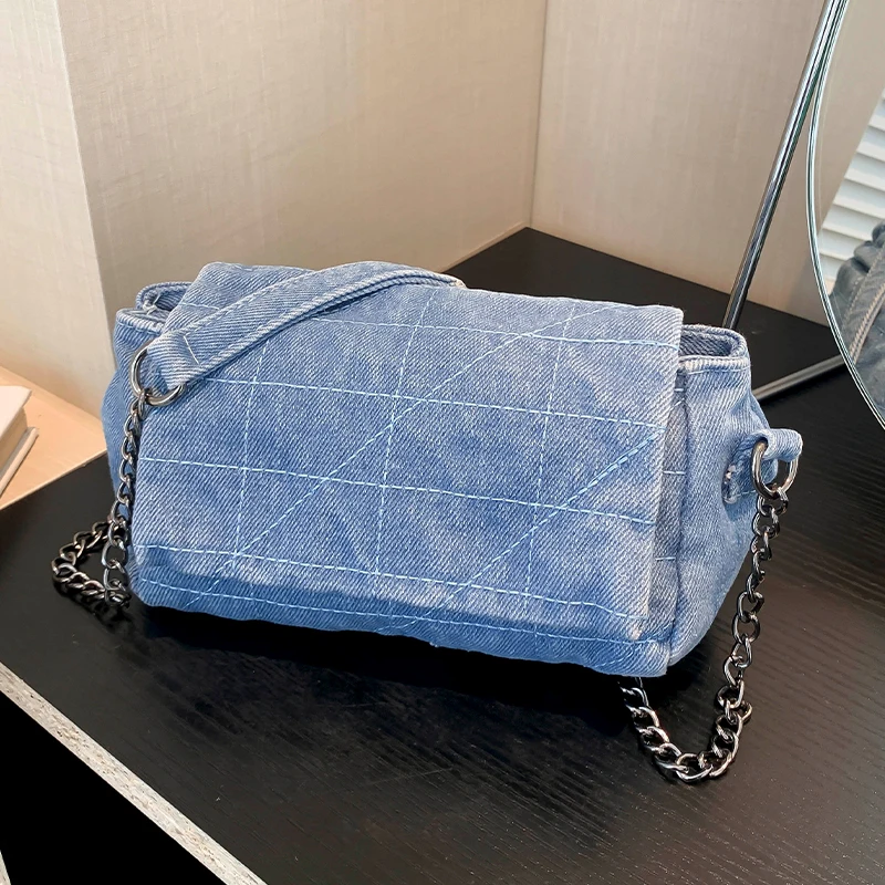 Retro Denim Shoulder Bag 2024 New Simple Fashion Lady Underarm Handbag Shopper Purse Luxury Designer Jeans Bag Sling Phone Bag