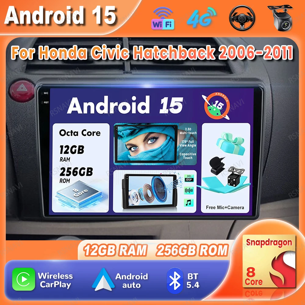 

Car Radio Android 15 For Honda Civic Hatchback 2006-2011 DSP Head Unit Viedo Player 5G WIFI Autoradio Multimedia QLED DVD BT GPS