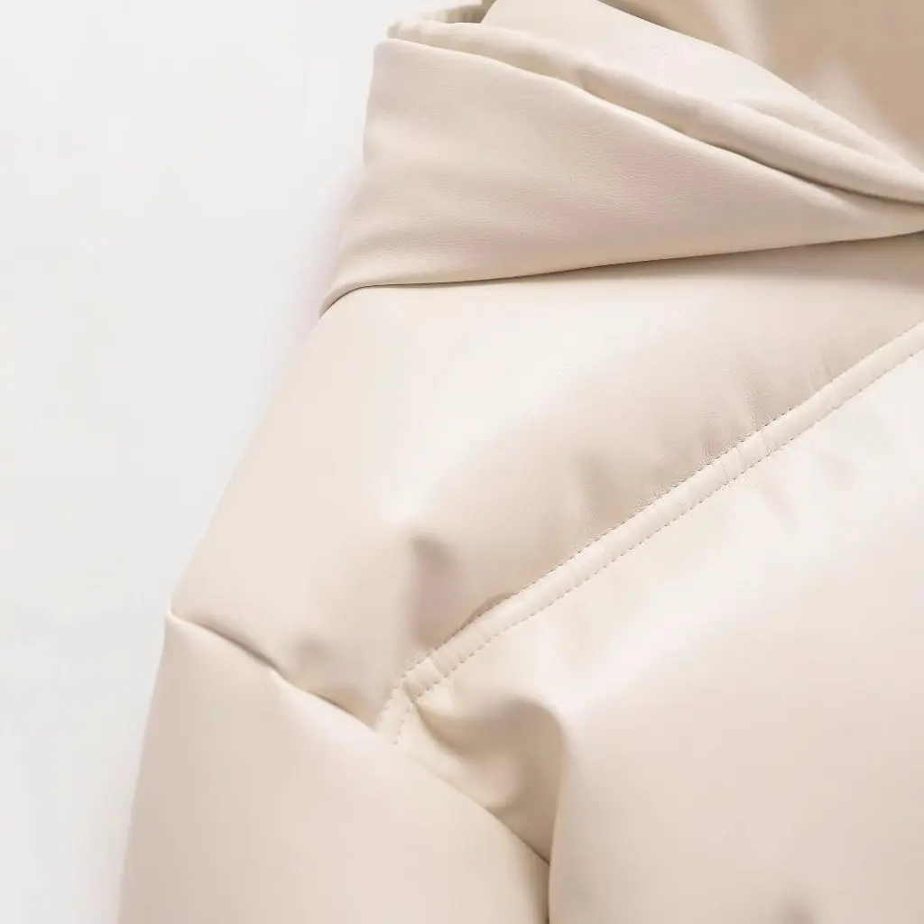 

Women's Winter Fashion Imitation Leather Hooded Jacket Cotton-Padded Coat European And American Style New Arrival