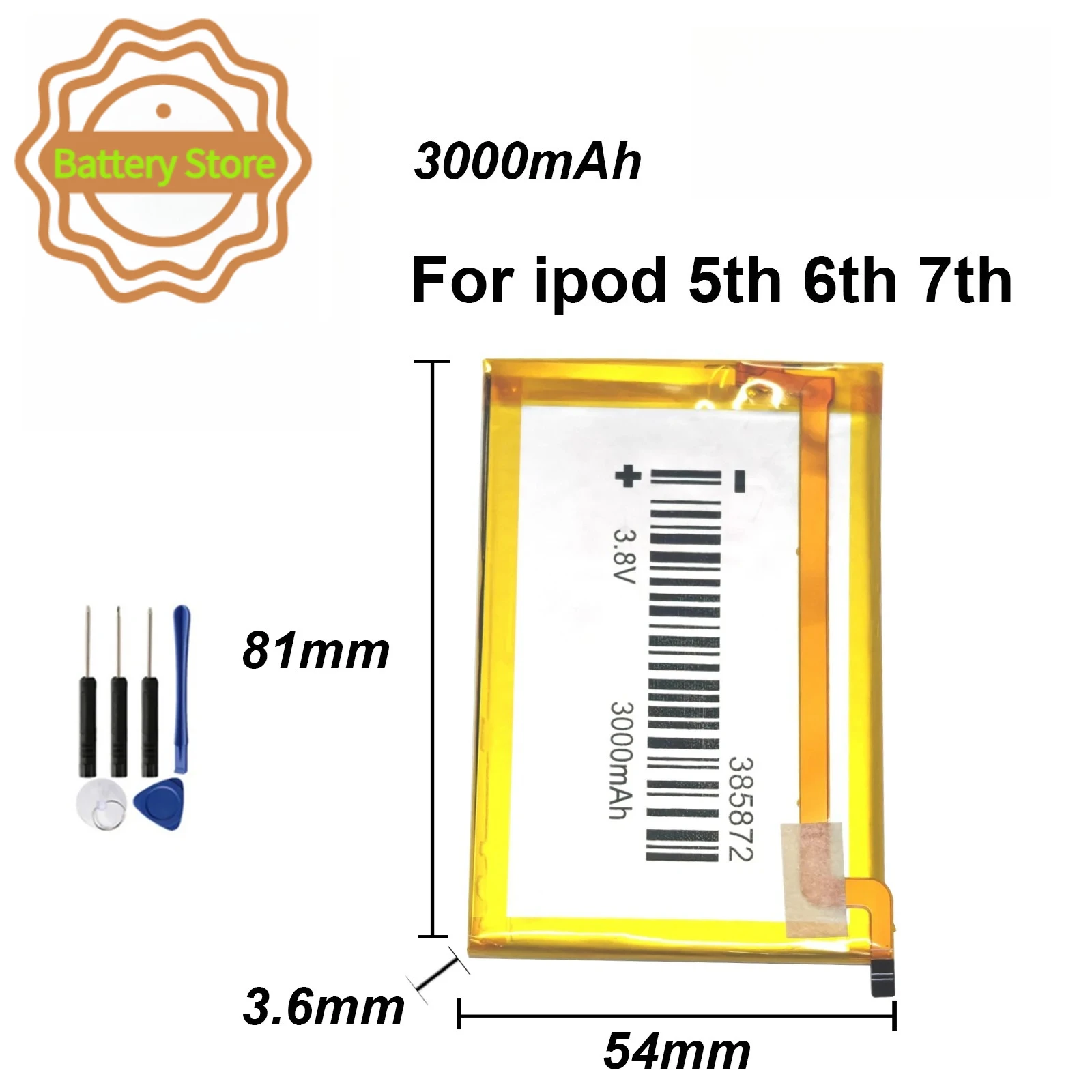 3000mAh 385872 Battery For iPod 5th Gen Video 30gb iPod 6th Gen Classic 80gb 120gb 7th Gen 160gb Batteries + Free Tools950