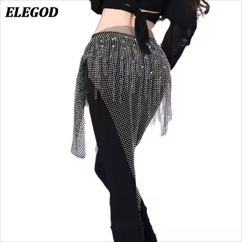 Women Belly Dance Triangle Grid Hip Scarf Shiny Tassel Multi layer Waist Chain Bellydance Indian Dance Skirt Costume Accessories