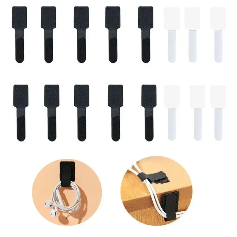 10-20PCS Self Adhesive  Cable Tie Cuttable Adjustable Length Cord Organizer with Strong Backing Reusable for Data Power Cables