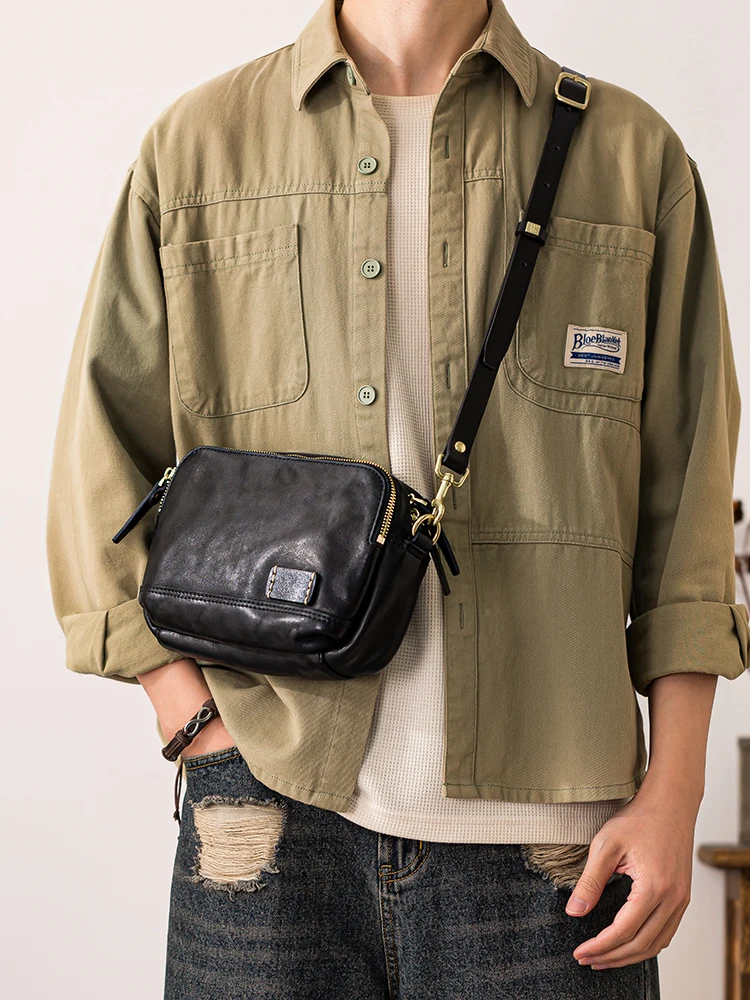 PNDME Fashion casual outdoor travel handmade genuine leather men's shoulder bag weekend daily natural cow leather crossbody bag