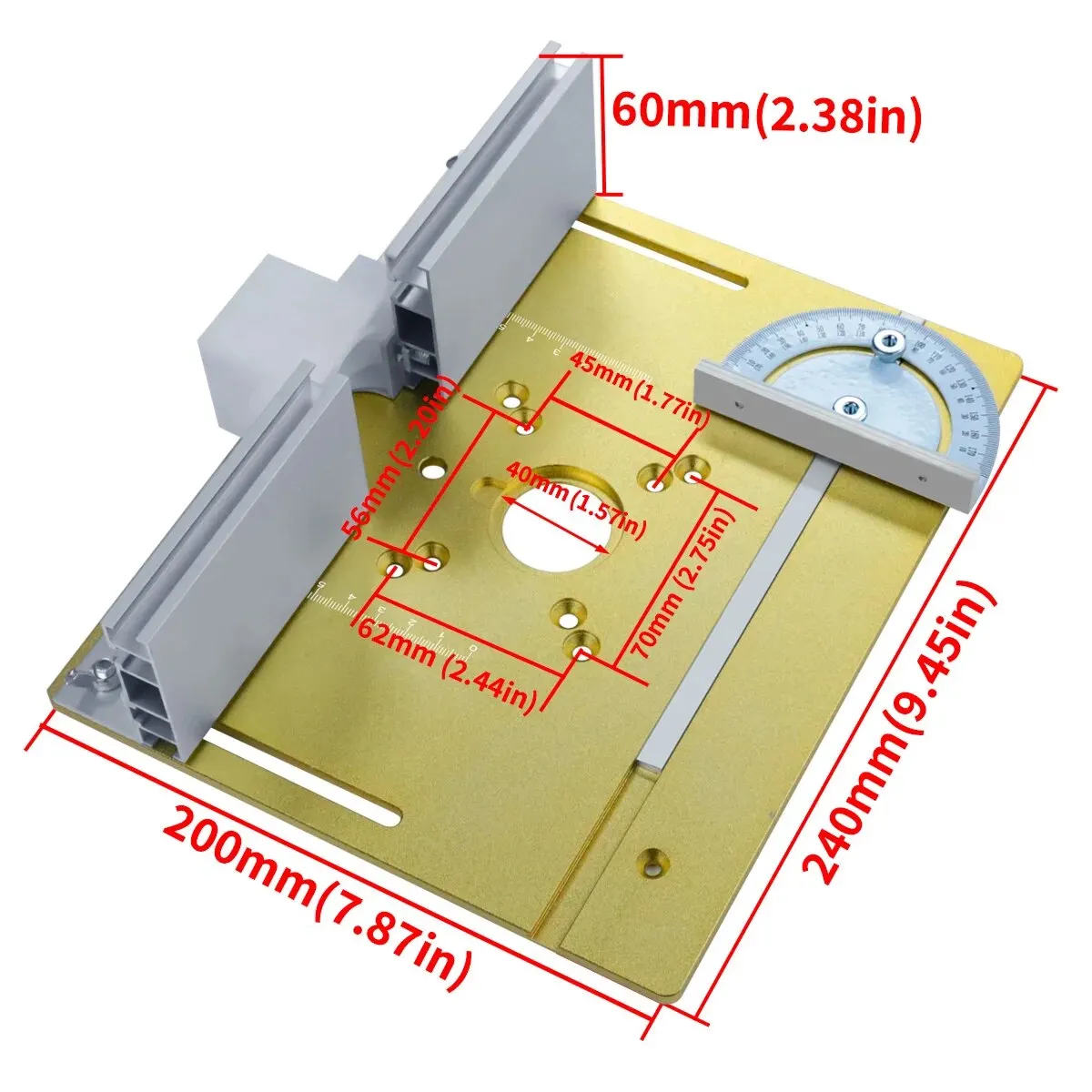 Piastra per inserti da tavolo per router in alluminio C8 con manometro per panche per la lavorazione del legno Sega da tavolo Trimmer