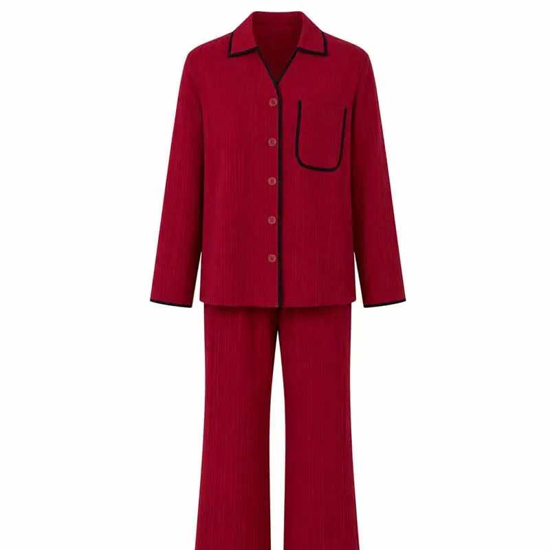 Women Long Sleeves Shirt&pants Pajamas Set Autumn New Lapel Homewear Sleepwear Black Lines Mujer Loungewear Casual Loose Pjs