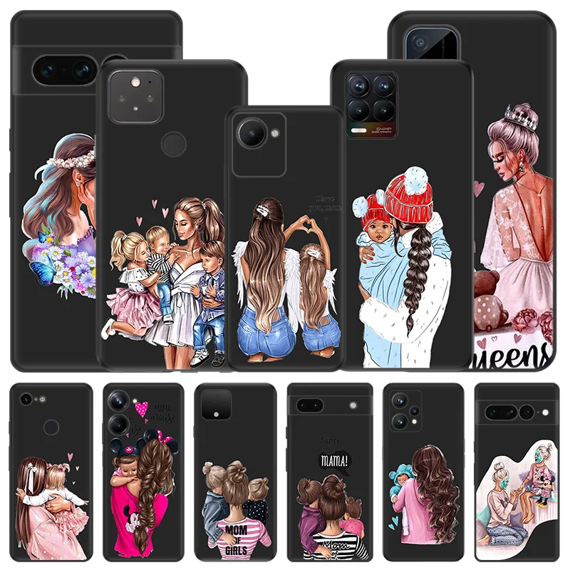 Soft Phone Cases For Pixel 8a 7a 6a 7 6 8 Baby Super Mom Girl Honor X8b X9b X7b 70 90 X6 X7 X8 X9 A Magic5 Black Matte Cover