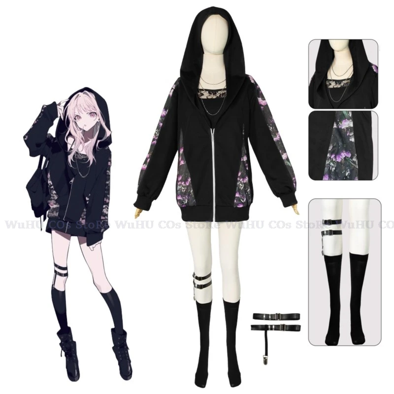 Project Sekai 25 Nightcord Akiyama Mizuki Cosplay Costume Daily Suit Black Hoodie Akiyama Mizuki Wig Women Christmas Halloween