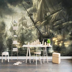 Papier peint Mural personnalisé avec peinture à l'huile 3D, rétro, nostalgique, bateau de Pirate, pour Bar, KTV, salle d'étude, salon, TV
