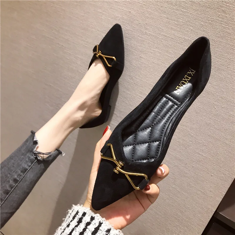 Women Black Flats Pointed Toe Pure Color Plus Small Size 31 32 33 Slip on Loafers Red Shoes for Girls Summer Spring Casual Shoes