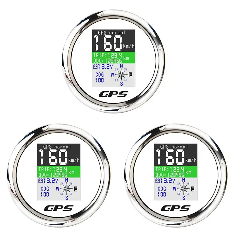 3X Marine Boat GPS Speedometer Digital With GPS Antenna For Motor Yacht TFT Screen Waterproof Odometer White & Silver
