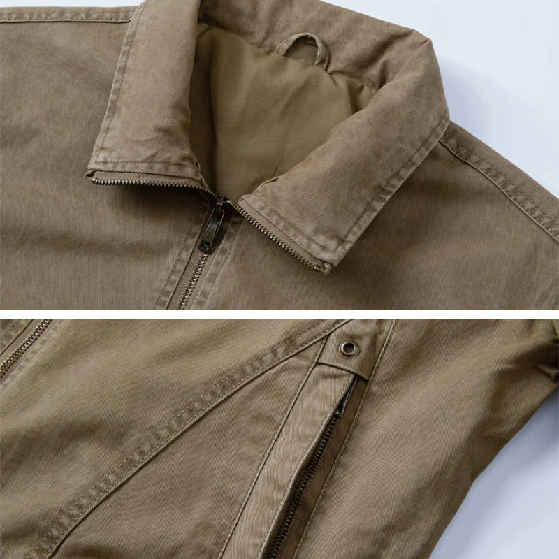 เสื้อแจ็คเก็ตสไตล์เรโทรอเมริกันสำหรับผู้ชาย ผ้าฝ้ายแท้ ทรงหลวม สวมใส่สบาย เหมาะสำหรับกิจกรรมกลางแจ้ง แต่งซิป ดีไซน์แบบวินเทจ
