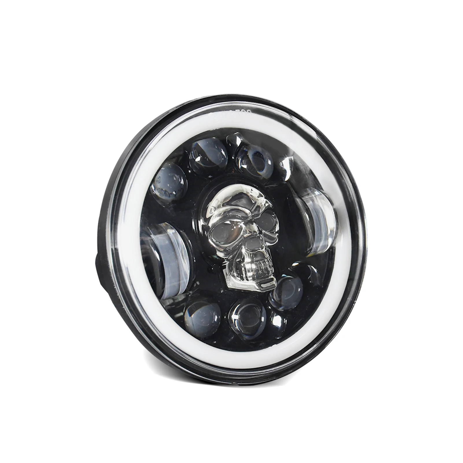 

5.75 inch Motorcycle LED Headlight Skull Pattern LED Headlight with High/Low Beam Turn Signal DRL and Colorful Angel Eye Light