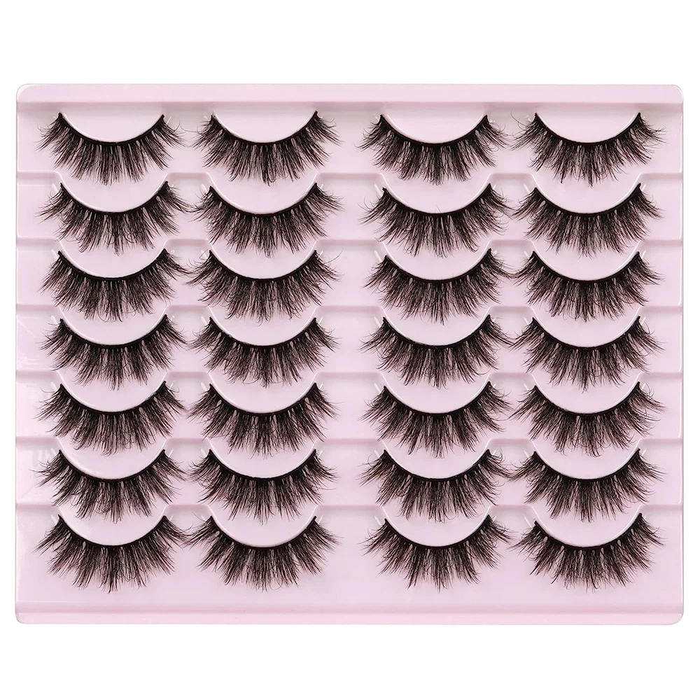 14 Pairs Wispy Mink Lashes Fluffy Eye Lashes Natural Look 5D Volume 16mm Fake Eyelashes Pack
