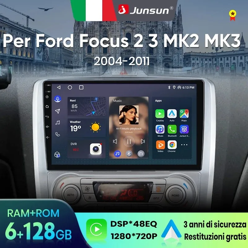 Image of Junsun für Ford focus 2 3 Mk2 Mk3 2004-2011 9 Zoll 4GB 64GB Android 13 Autoradio GPS Navigation Carplay DSP Bluetooth FM Lenkradbedienung Unterstützung USB AUX Eingang Rückfahrkamera Bereit 1080P