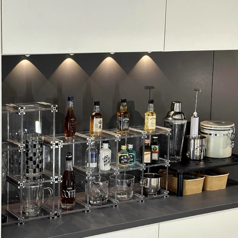

Acrylic Wine Rack for Small Bottles Countertop Bar Organizer Multi-Tier Display Stand for Home Mini Bar Water Cup Holder