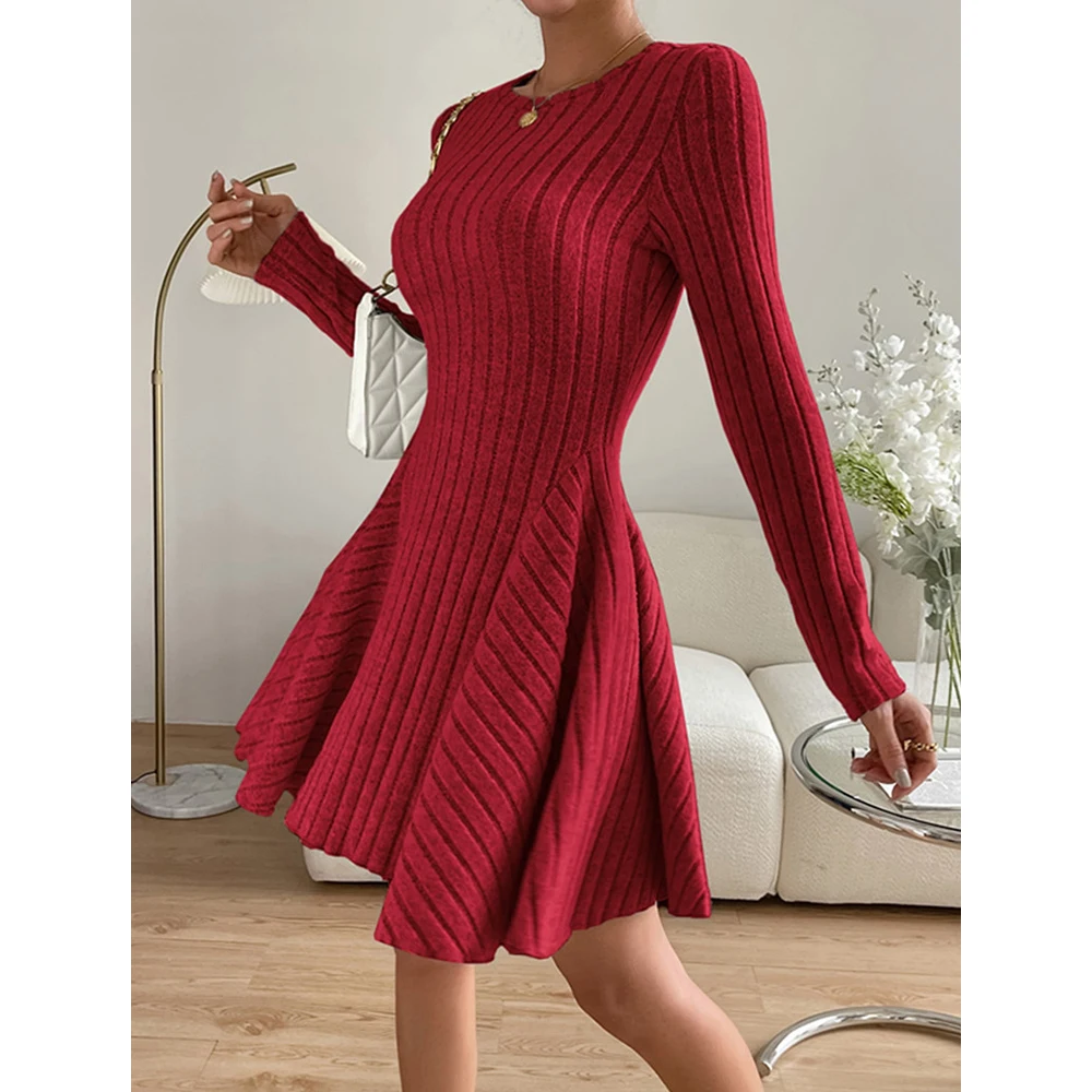 Mia Muse Women's Dresses Autumn Elegant Waist In Design Long Sleeve Crew Neck Mini Wrap Casual Dresses images - 6