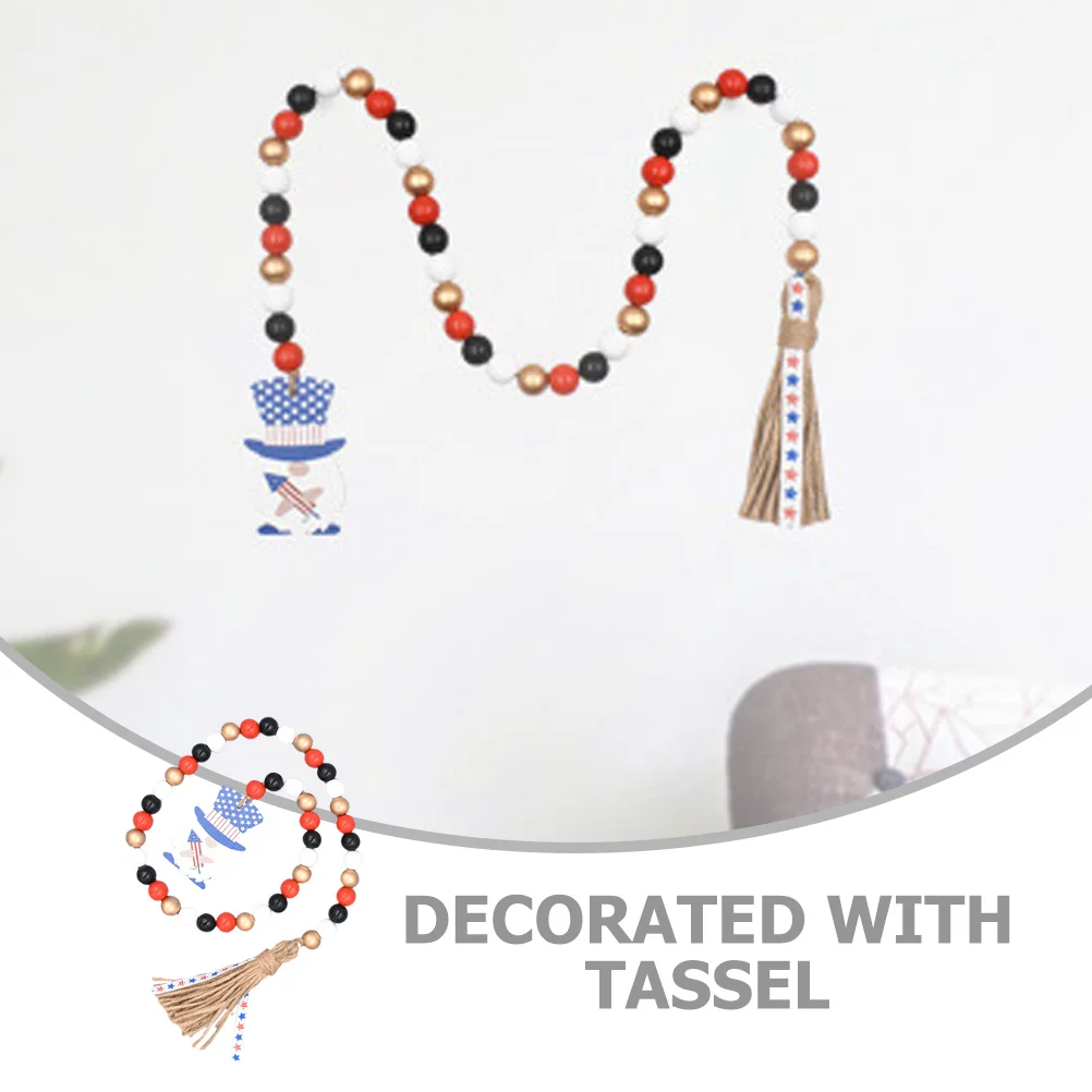 

Patriotic Wooden Bead Garland With Tassel Rustic Independence Day Hanging Decor For Door Wall Stairs Window Farmhouse Style