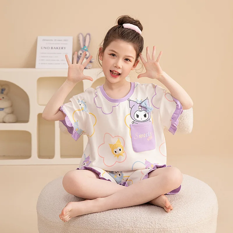 

Sanrios Parent-Child Pajamas Set Kuromi Cotton Cinnamoroll Melody Cartoon Casual Summer Homewear Cute Nightwear Anime Girl Gift