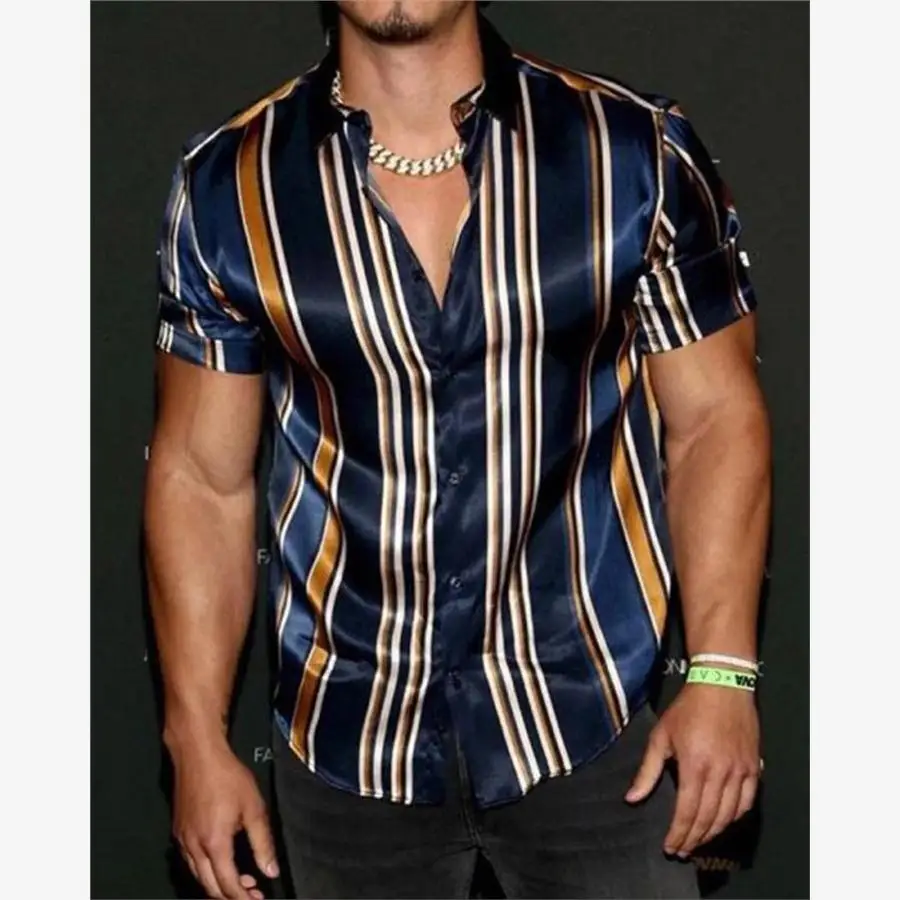 メンズ サマー イルト クール オーバーサイズ ハワイアン スタンドフィット ファッション アーバン オルト スヴェ ボタンダウン ユース ファッション ストライプ柄