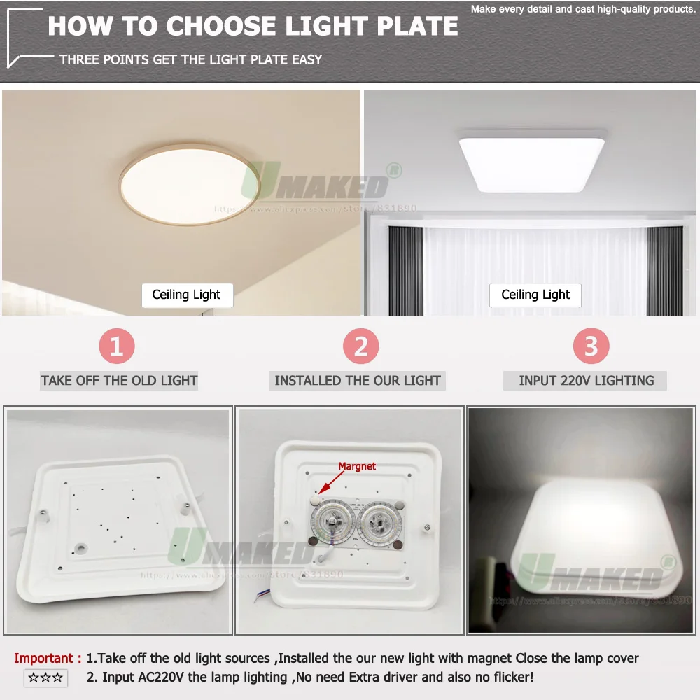 1Pc AC220V LED Moudle 12W 18W 24W 36W Aluminum Heatsink Plate Lighting Kits SMD2835 110lm/W For Ceiling Lamps Source Replace DIY